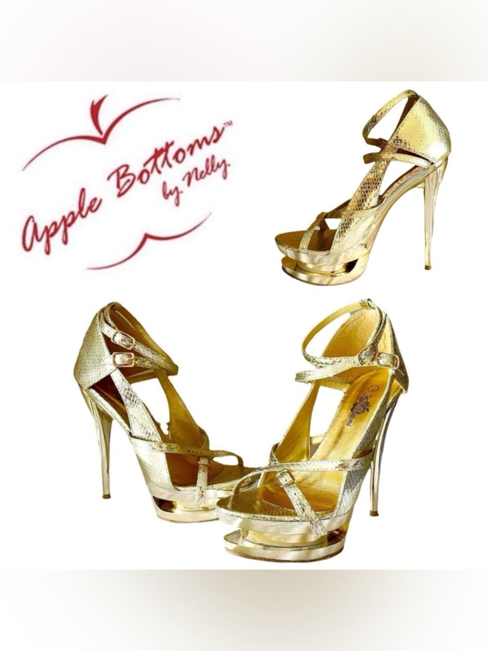 🏖️ Mix & Match 3/$275 🏖️ Y2K Vintage Apple Bottom "Cookie" Gold Strappy Heels